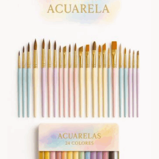 Estuche de Acuarelas Trazos del Alma en Acuarela - Set "Acuarelas 24 Colores + 23 Pinceles "Trazos del Alma"