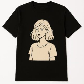 Camiseta Judith negra con dibujo en el medio de una chica de la marca ALGODONNA STYLE