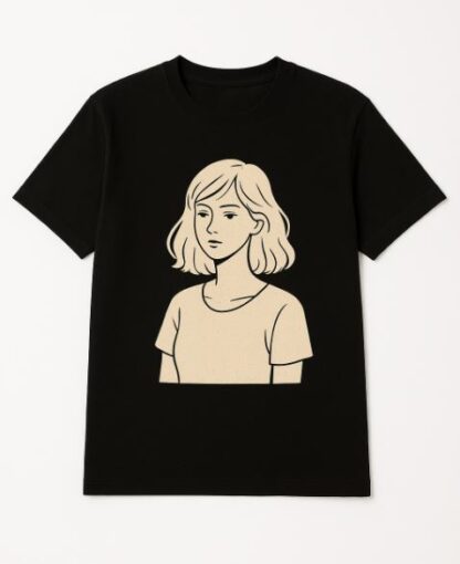 Camiseta Judith negra con dibujo en el medio de una chica de la marca ALGODONNA STYLE