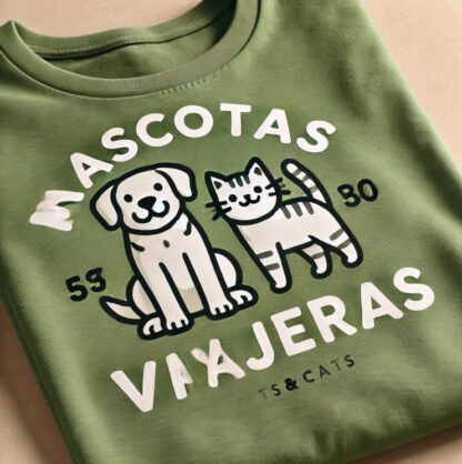 Camiseta verde de mascotas viajeras