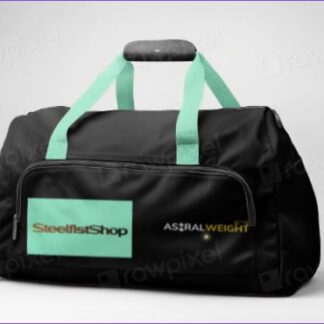 Bolsa de gimnasio negra y azul turquesa.