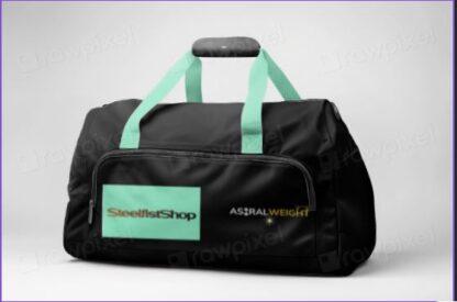 Bolsa de gimnasio negra y azul turquesa.