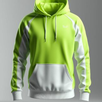 Sudadera con capucha de color verde neón con acentos en blanco.