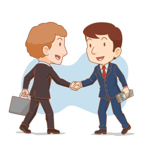 Imagen en la que aparecen dos hombres dándose la mano simulando una compra