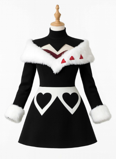 Goth Pastel Outfit, compuesto por un vestido negro con plumas; corazones y perfecto para destacar e impactar.