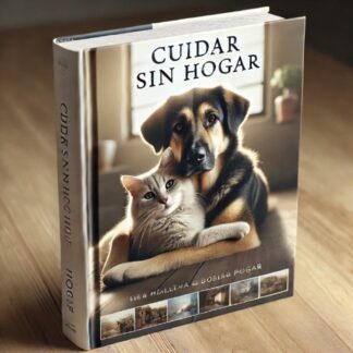 Libro tapa dura con una imagen de un perro y un gato juntos. texto cuidar sin hogar